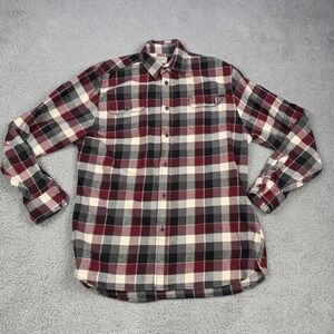 JACHS Shirt Mens Large Red Gray Plaid Flannel Long Sleeve Button Up Casual